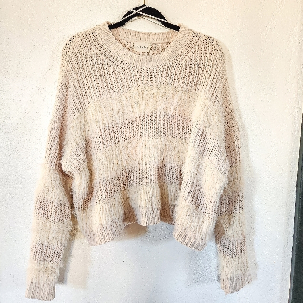 Dreamers Cozy Oversized Cream‎ Slouchy Fuzzy Knit Sweater Size L Cottagecore